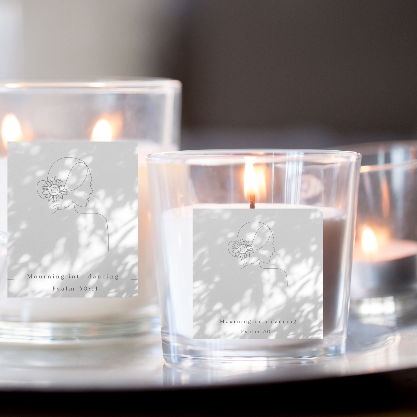 Psalm 30 : 11 Portrait & Square PDF, PNG, JPEG & SVG Grey & White Minimalist Digital Line art design of a woman with Bible verse and descriptive phrase